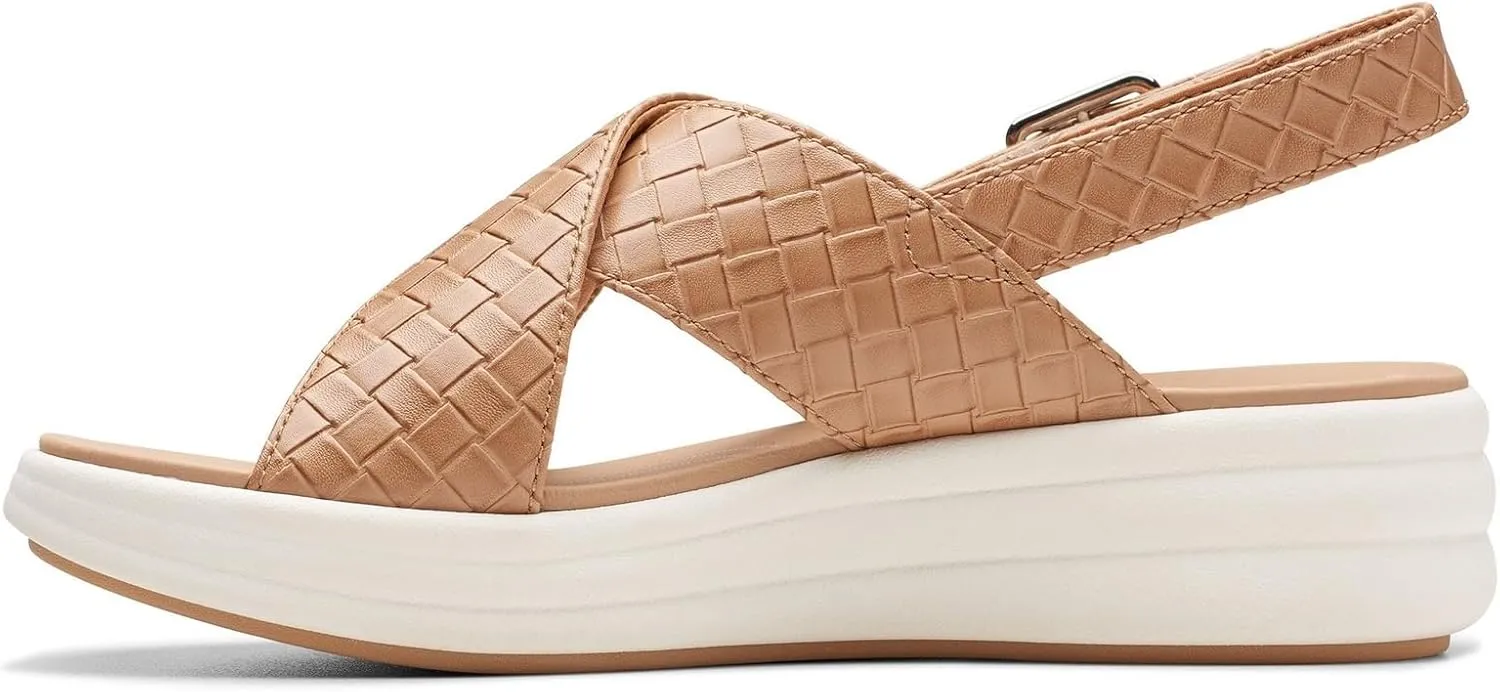 Clarks Women's Drift Sun Wedge Sandal, Warm Beige Synthetic, 12