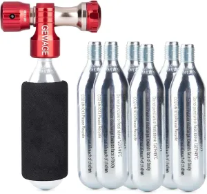 CO2 Inflator with 4 or 6 X 16g Cartridges - CO2 Bike Pump Presta & Schrader Valve Compatible - CO2 Bike Tire inflator for Mountain and Road Bike