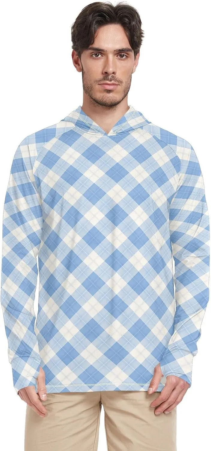 Cobalt Blue Sun Shirt Hoodie for Men Long Sleeve Fishing Shirt UPF 50  Sailing Shirts Rash Guard with Hood