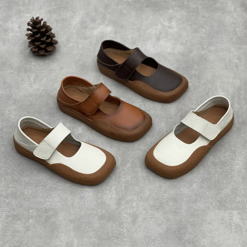 Color Block Square Toe Comfy One-Strap Walking Shoes for Women