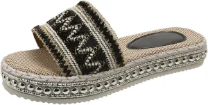 Comfortable Flat Sandal for Women Summer Retro Color Blocking Bohemian Thick Bottom Sandals Womens Vintage Sandals