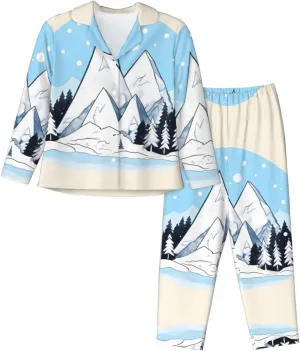 Comfortable polyester-spandex fabric pajamas set, soft and breathable, a must-have for home leisure.Snow-capped mountains Small Black
