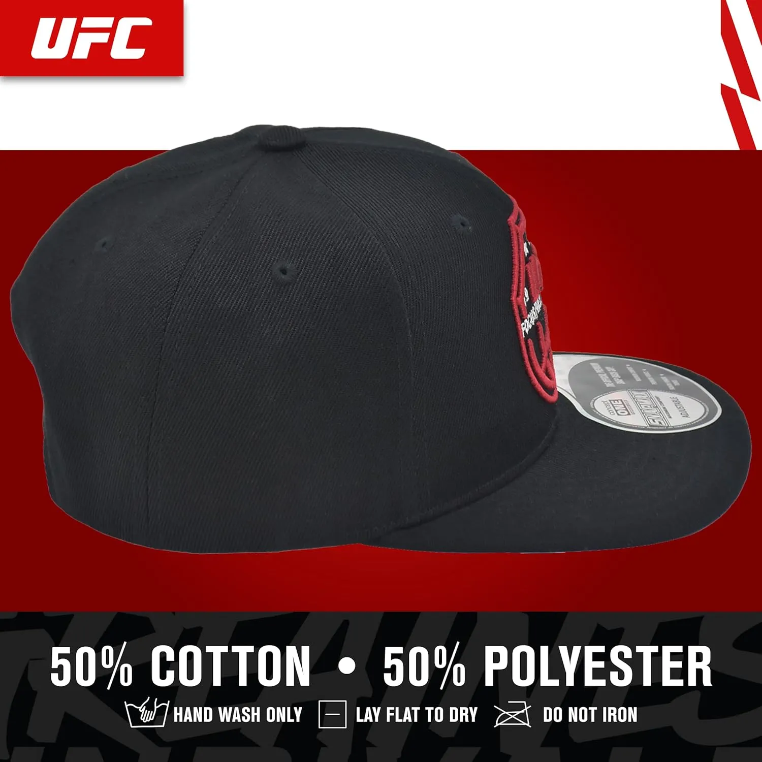 Concept One UFC Baseball Cap, 6 Panel Adult Adjustable Snapback Hat with Flat Brim, Focus Fuels Champions Logo