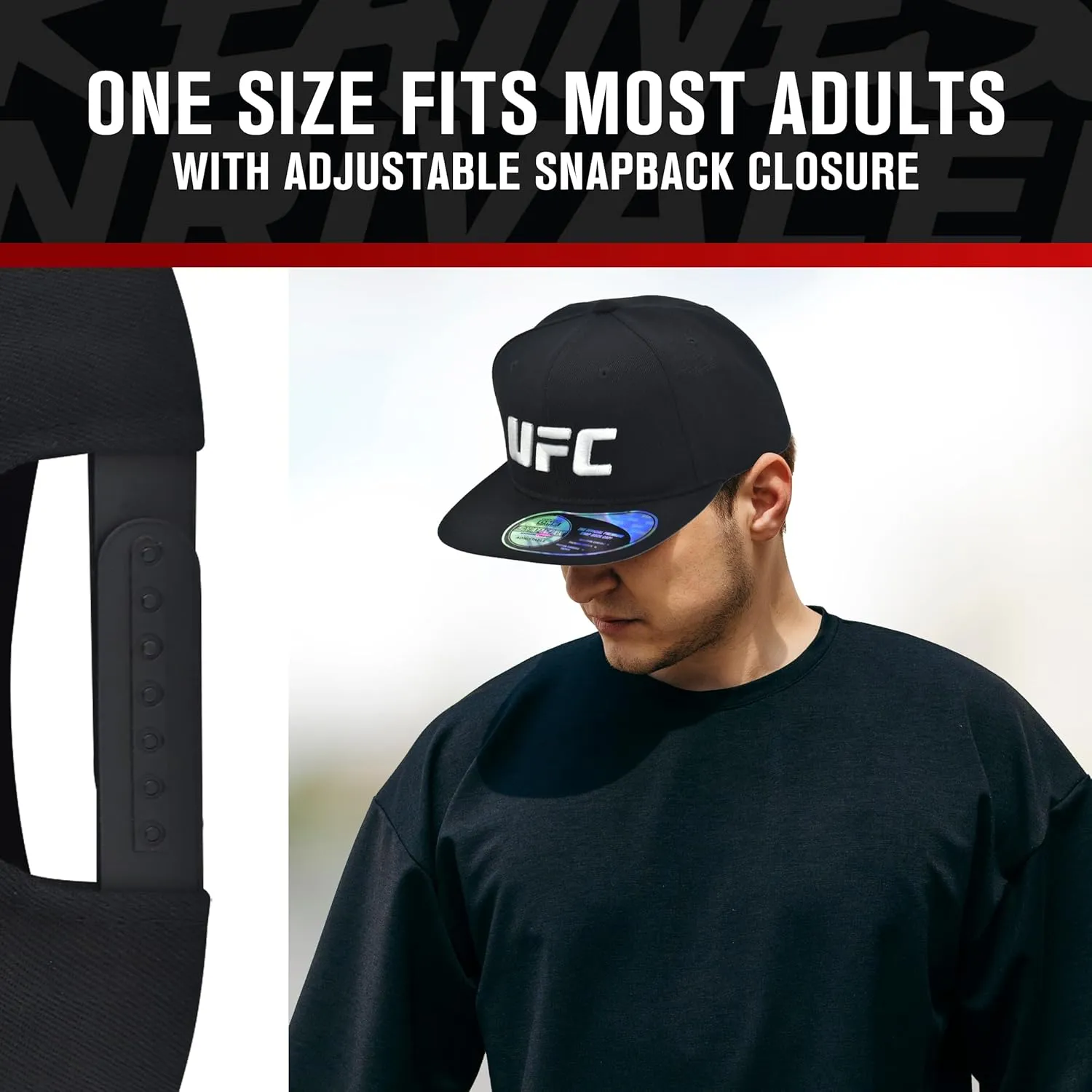 Concept One UFC Baseball Cap, 6 Panel Adult Adjustable Snapback Hat with Flat Brim