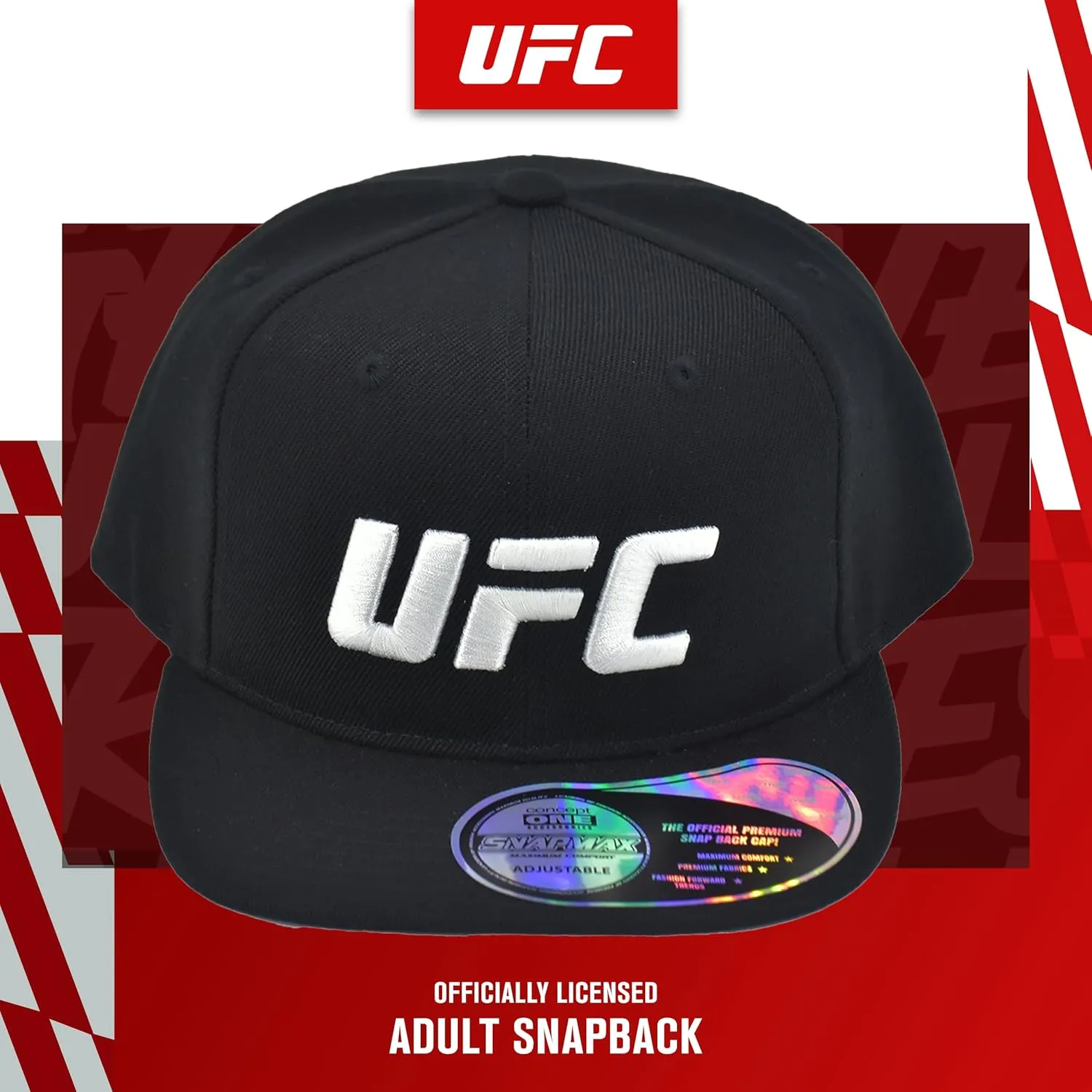 Concept One UFC Baseball Cap, 6 Panel Adult Adjustable Snapback Hat with Flat Brim