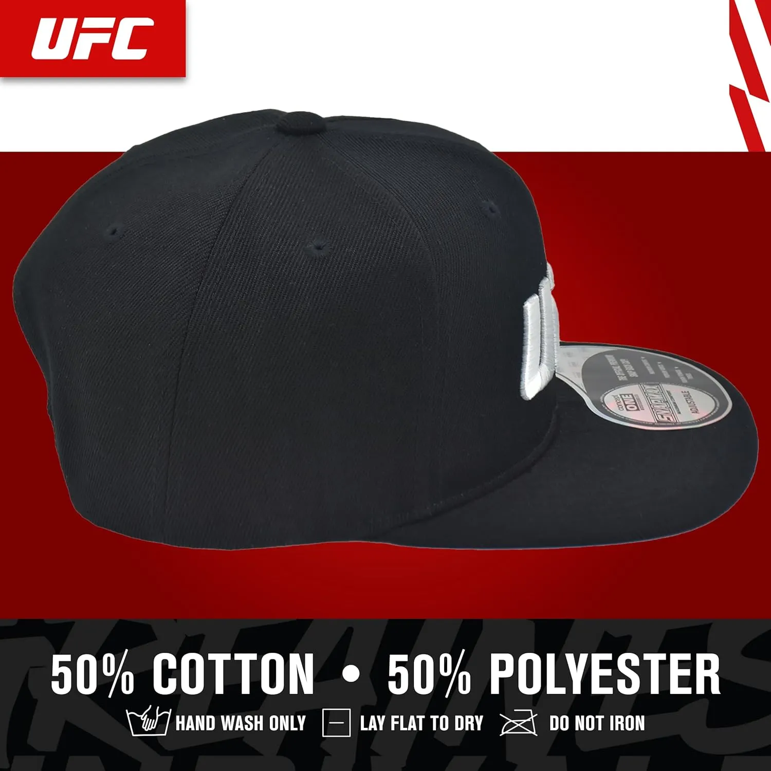 Concept One UFC Baseball Cap, 6 Panel Adult Adjustable Snapback Hat with Flat Brim