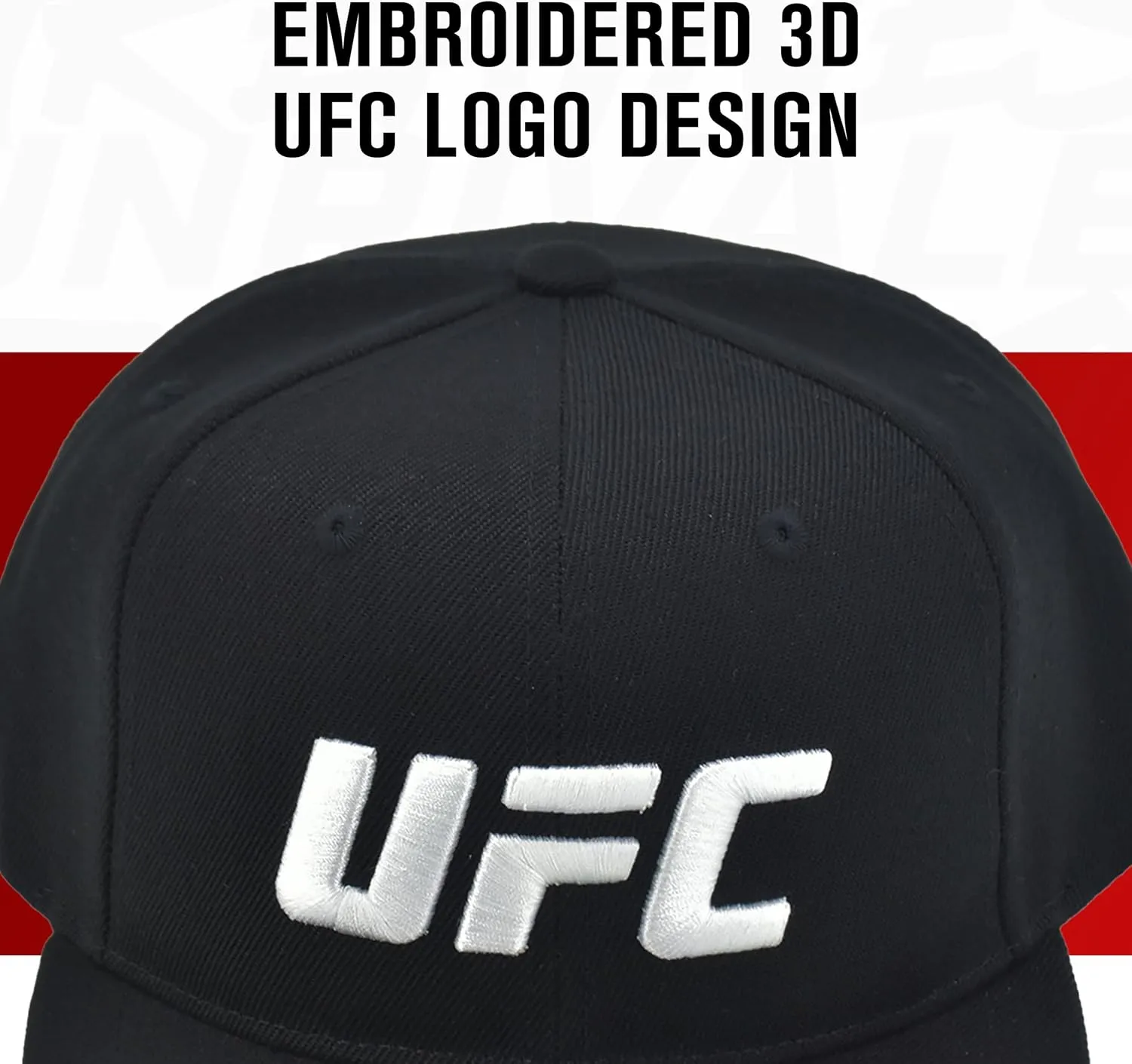 Concept One UFC Baseball Cap, 6 Panel Adult Adjustable Snapback Hat with Flat Brim