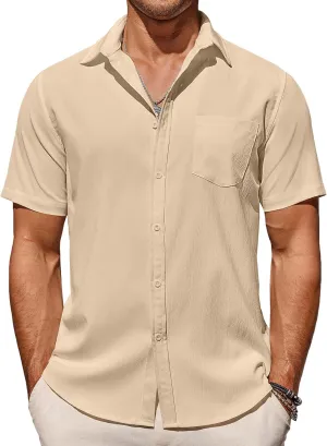 COOFANDY Men's Casual Summer Beach Wrinkle Free Shirts Short Sleeve Button Down Lightweight Untucked Textured Shirt