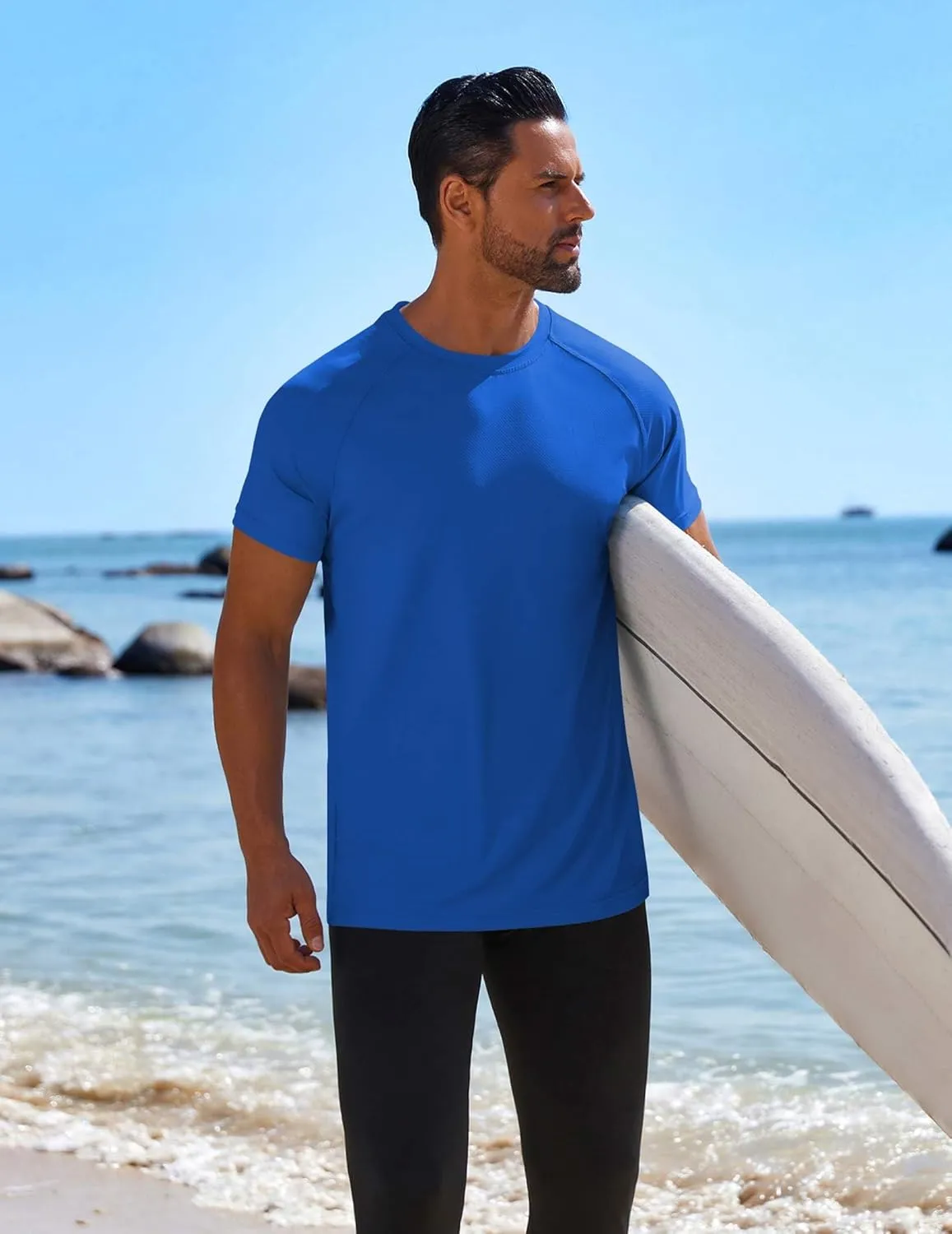 COOFANDY Mens Swim Shirt Short Sleeve UPF 50  Sun Protection Shirt Rah Guard Athletic Quick Dry T Shirts