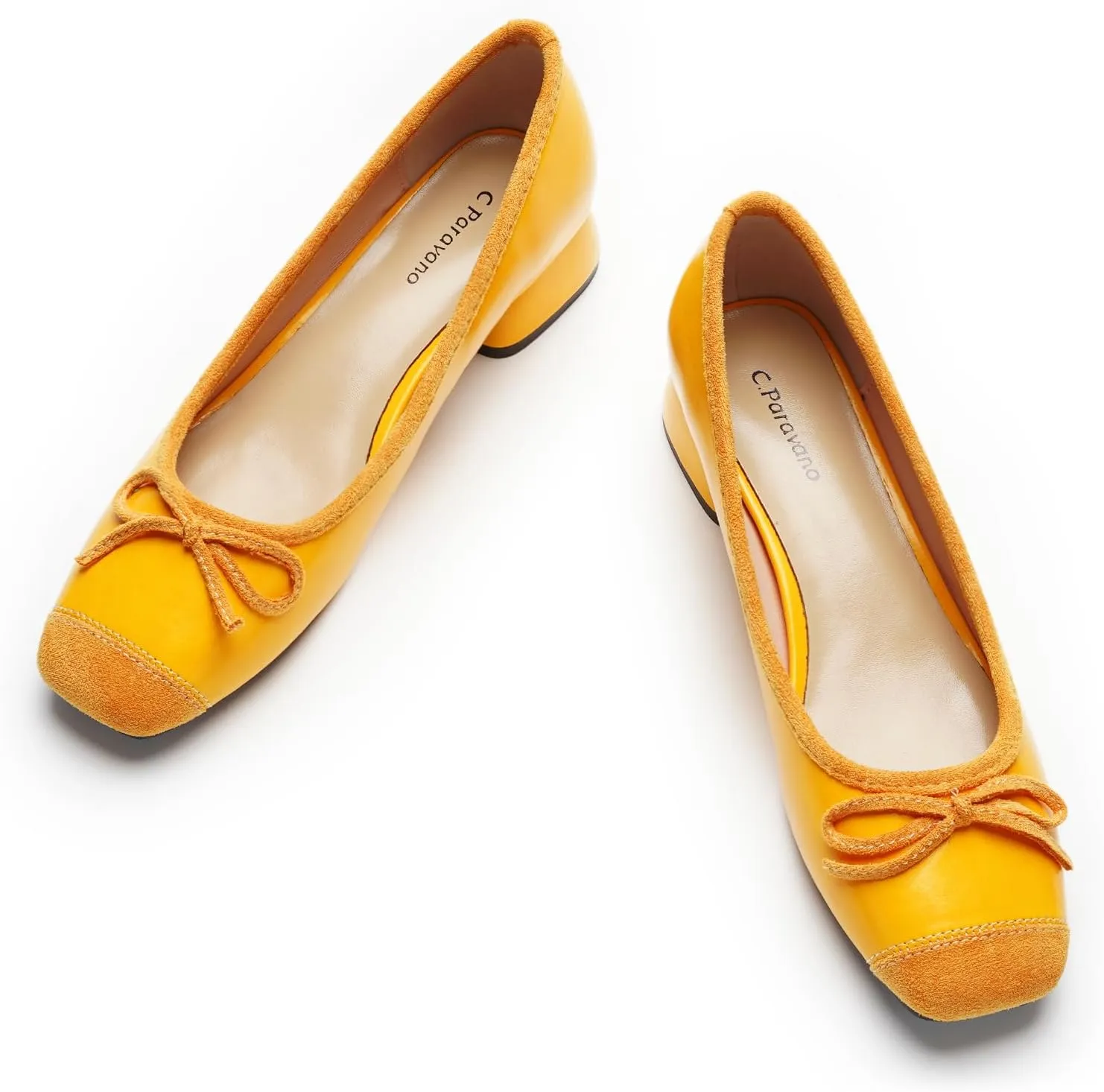 C.Paravano Women's Pump | Square Toe Low Block Heels | Closed Toe Chunky Heels | Leather Low Heel Pumps | Dress Wedding Shoes