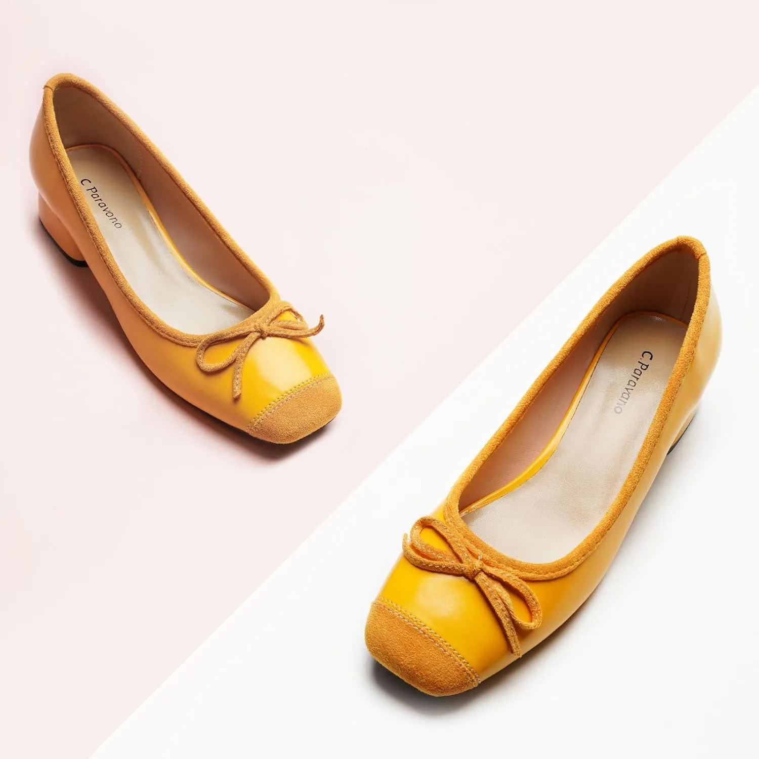 C.Paravano Women's Pump | Square Toe Low Block Heels | Closed Toe Chunky Heels | Leather Low Heel Pumps | Dress Wedding Shoes