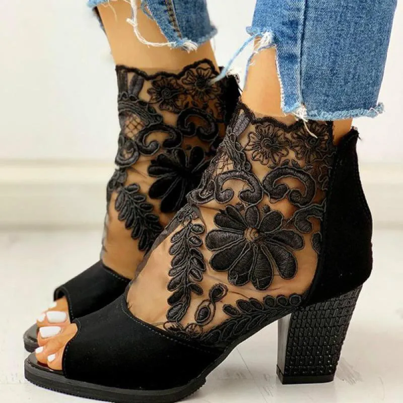 Creamtopmall High Heels Lace Open Toe Wedding Shoes