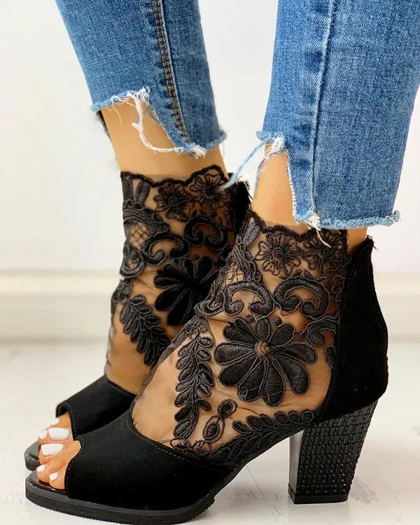 Creamtopmall High Heels Lace Open Toe Wedding Shoes