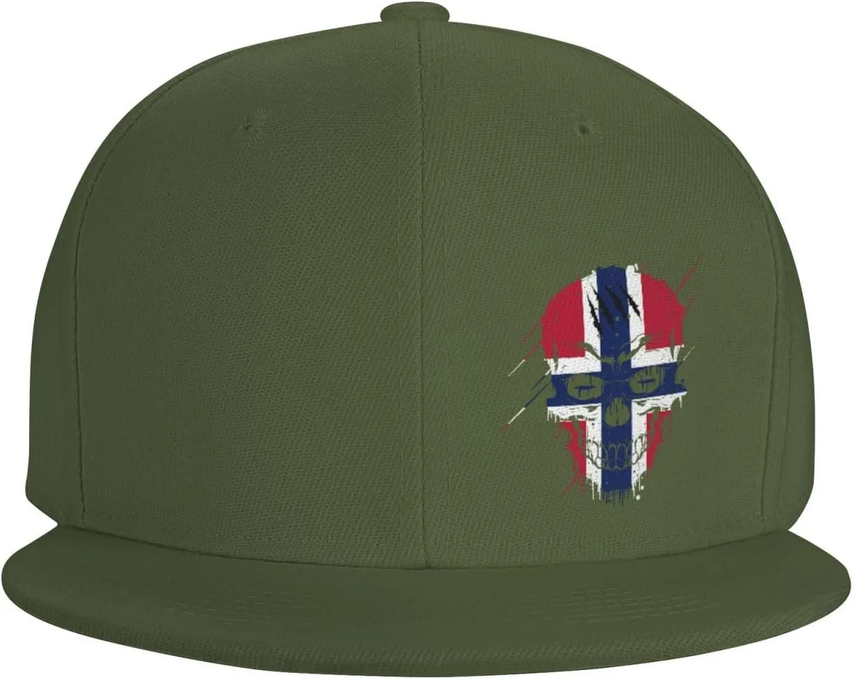 Creative Norway Patriot Skull National Flag Snapback Hats for Men Women Baseball Cap Flat Bill Brim Hat