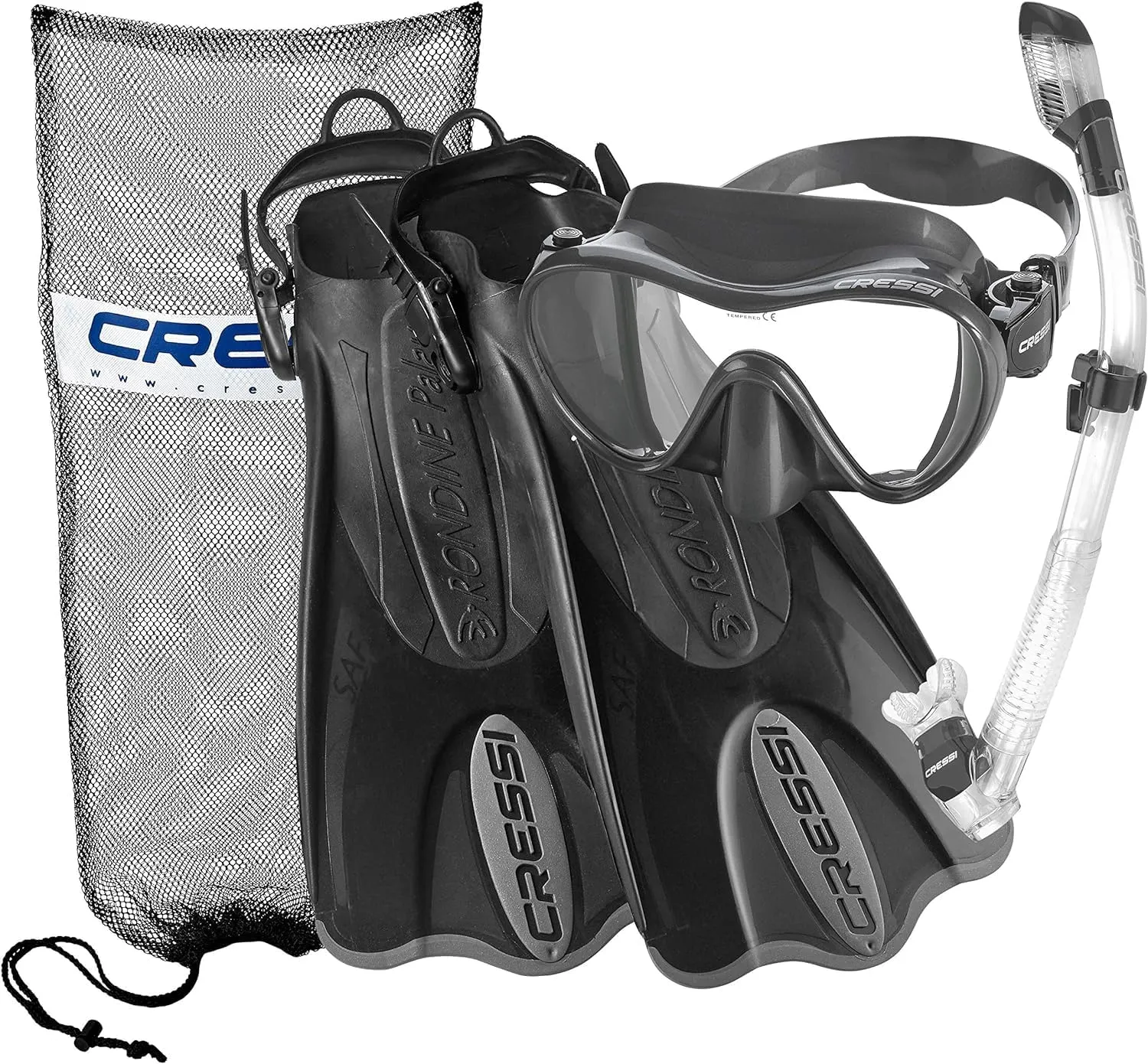 Cressi Adult Snorkeling Set - F1 Mask   Supernova Dry Snorkel   Palau SAF Fins- Snorkeling Set- Designed in Italy