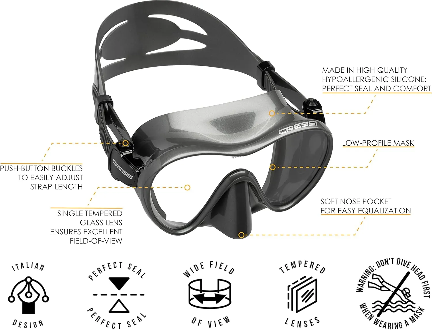Cressi Adult Snorkeling Set - F1 Mask   Supernova Dry Snorkel   Palau SAF Fins- Snorkeling Set- Designed in Italy