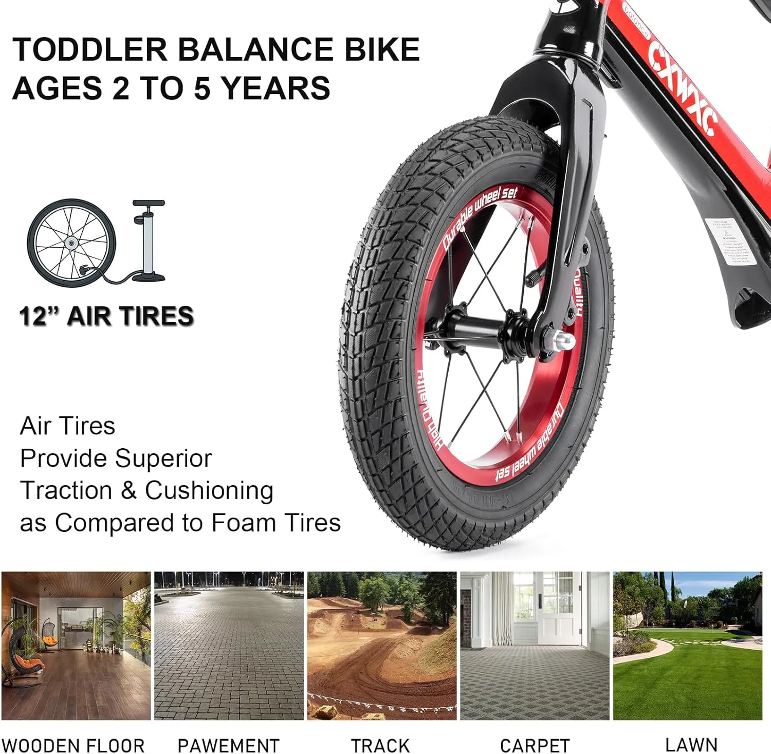 CXWXC 12" Toddler Balance Bike - Ages 24 Months to 5 Years - Kids Push Balance Bike with Footrest, No Pedal Training Bicycle - Birthday Gifts for Girls & Boys