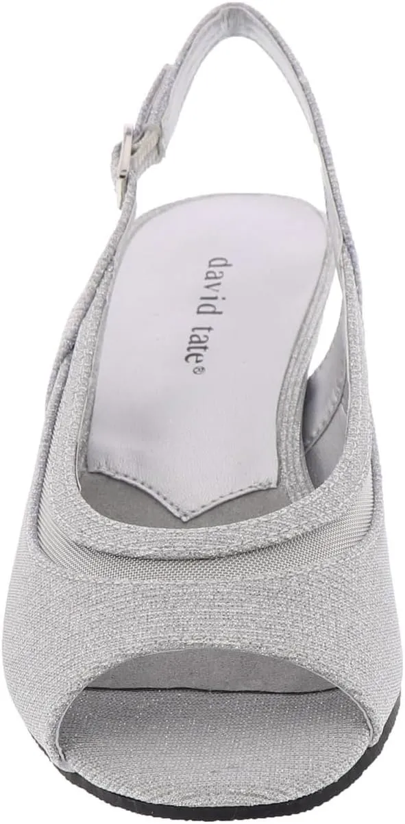 David Tate Womens Edith Glitter Peep-Toe Slingback Heels