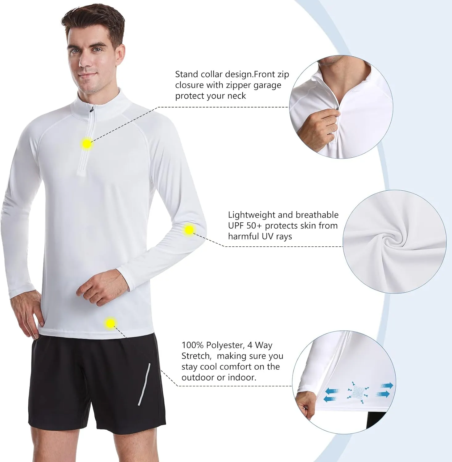 DAYOUNG Mens Zip Pullover UPF 50  Sun Protection Long Sleeve Hiking Fishing Outdoors Performance T-Shirt