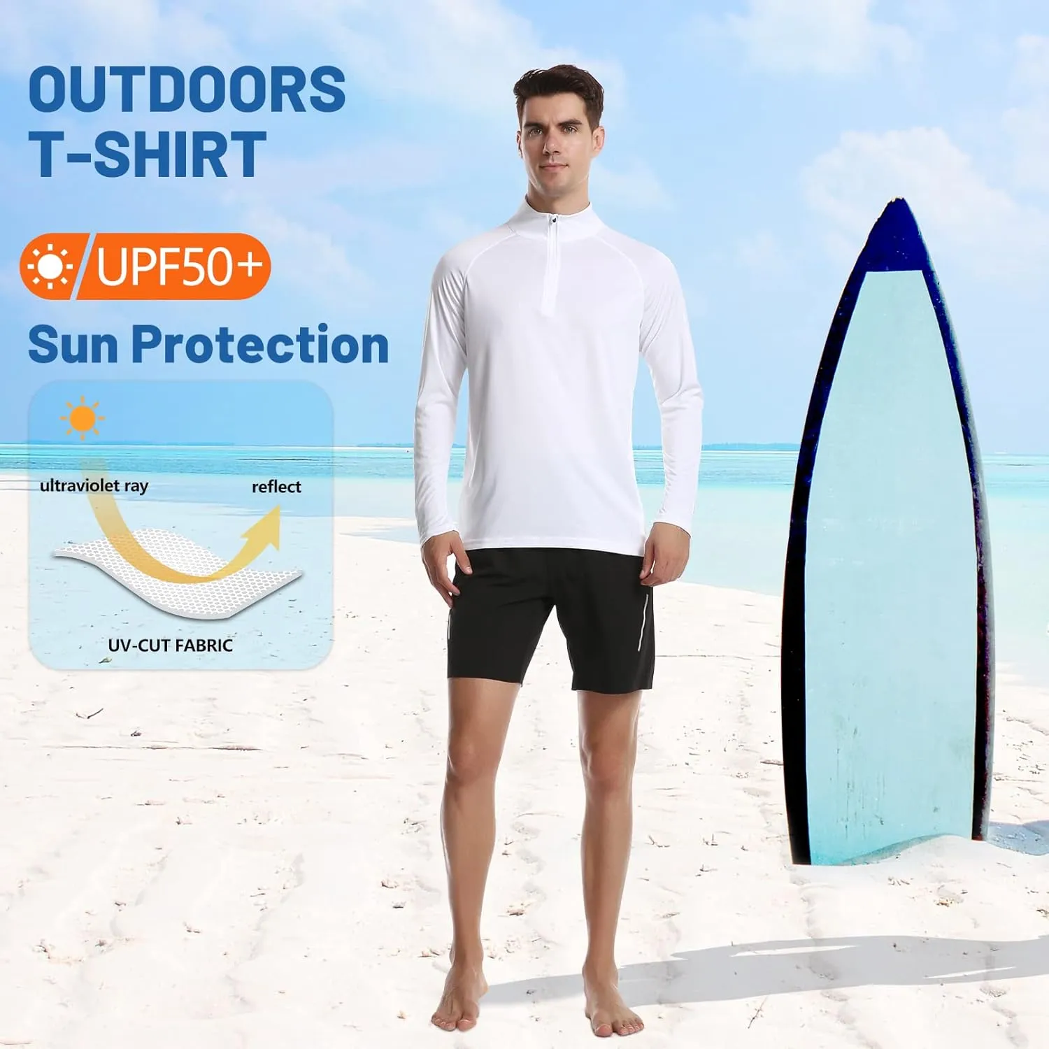 DAYOUNG Mens Zip Pullover UPF 50  Sun Protection Long Sleeve Hiking Fishing Outdoors Performance T-Shirt