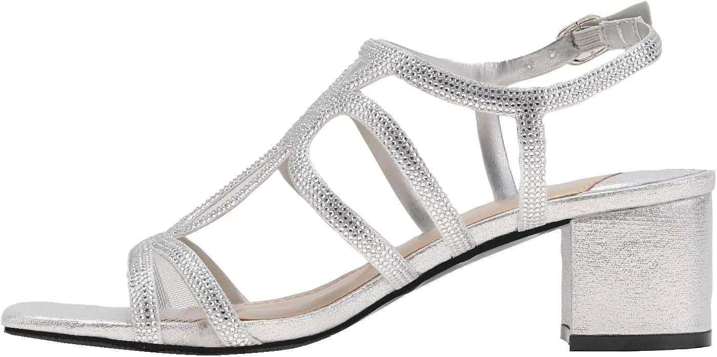 Devine Rhinestone Block Heel Dressy Sandal