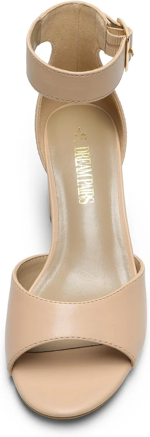 DREAM PAIRS Womens Chunkle Low Heel Pump Ankle Strap Dress Sandal