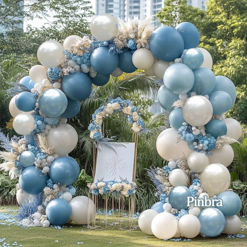 Dusty Blue Balloon Garland Double Stuffed Slate Pastel Blue White Sand Pearl Balloon Arch Kit for Baby Shower Birthday Bridal Shower Wedding Graduation Party Decorations