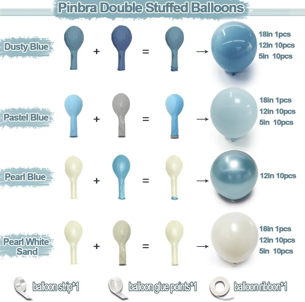 Dusty Blue Balloon Garland Double Stuffed Slate Pastel Blue White Sand Pearl Balloon Arch Kit for Baby Shower Birthday Bridal Shower Wedding Graduation Party Decorations