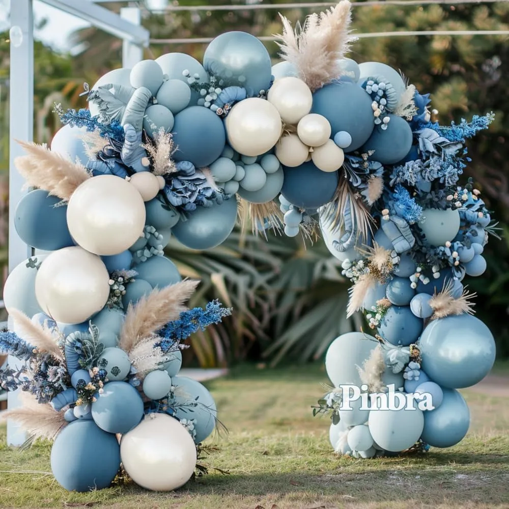 Dusty Blue Balloon Garland Double Stuffed Slate Pastel Blue White Sand Pearl Balloon Arch Kit for Baby Shower Birthday Bridal Shower Wedding Graduation Party Decorations