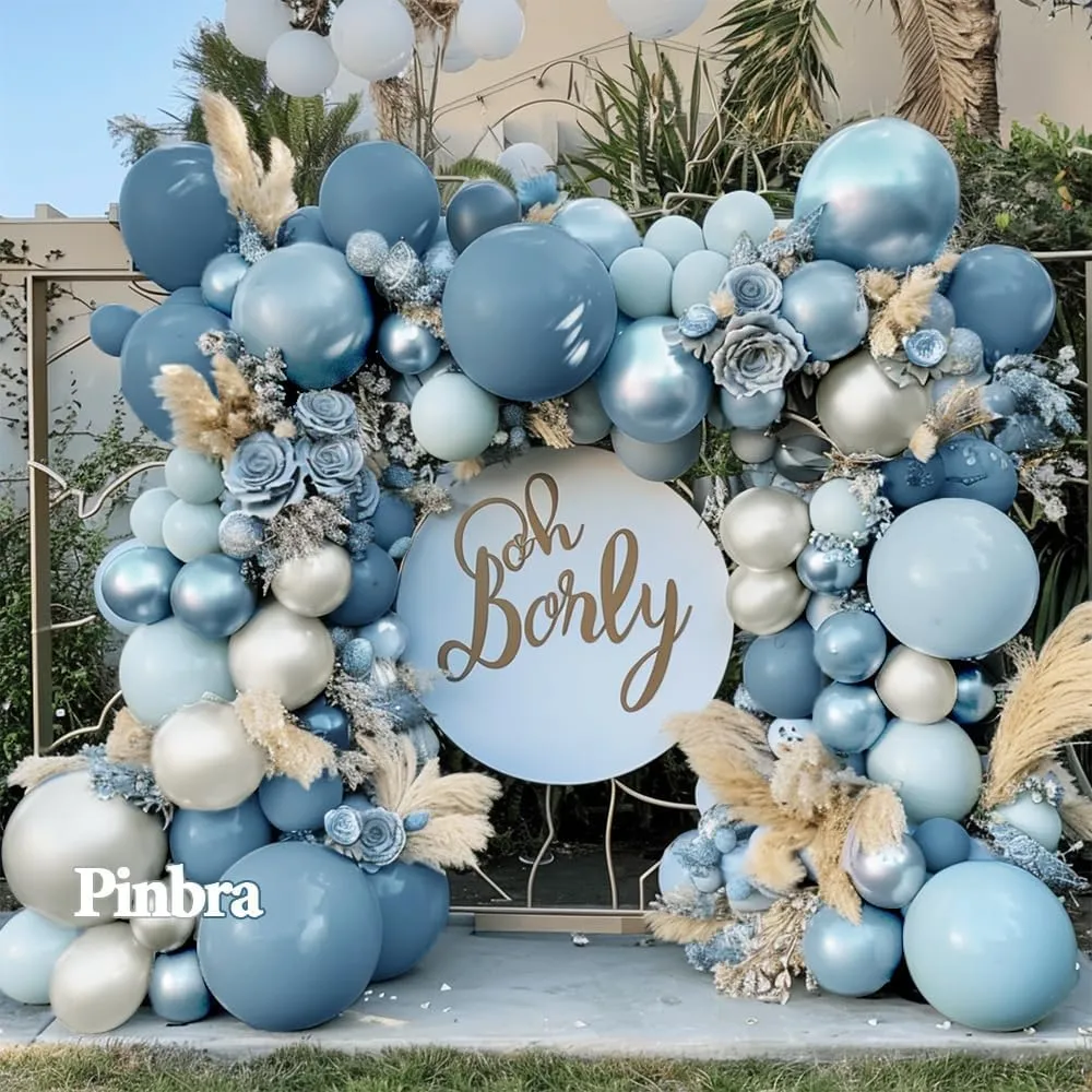 Dusty Blue Balloon Garland Double Stuffed Slate Pastel Blue White Sand Pearl Balloon Arch Kit for Baby Shower Birthday Bridal Shower Wedding Graduation Party Decorations