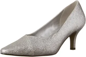 Easy Street Women's Chiffon Pointed Toe Pump,Silver Glitter,8 WW US