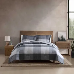 Eddie Bauer - Oversized Queen Comforter Set, 7 Piece Bed in a Bag Bedding Set, Easy Care Cotton Percale Blend, Ultra-Soft Breathable Fabrics (Plaid Grey, Queen)