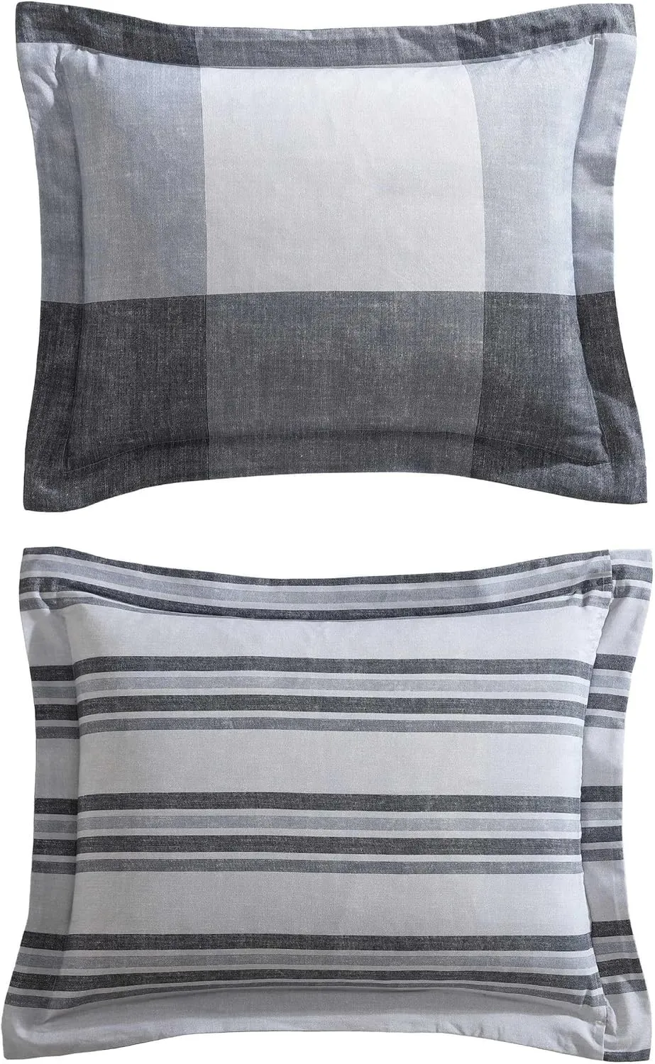 Eddie Bauer - Oversized Queen Comforter Set, 7 Piece Bed in a Bag Bedding Set, Easy Care Cotton Percale Blend, Ultra-Soft Breathable Fabrics (Plaid Grey, Queen)