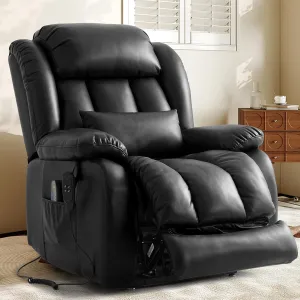 EDILLY Extra Large Power Lift Recliner Chairs for Elderly,Infinite Position Lay Flat Dual Motor Recliners Chair, with Heating and Massage, Breathable Leather,USB Ports and Remote Control(Black)