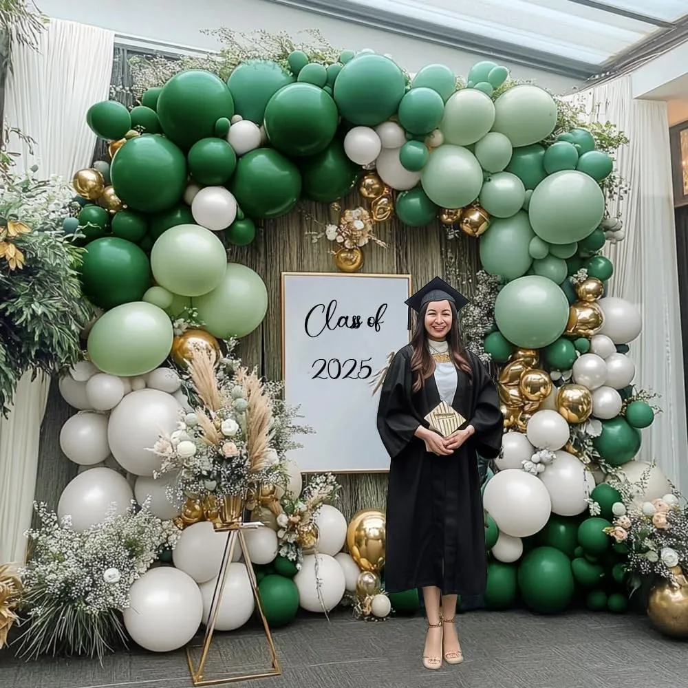 Emerald Green Gold Balloon Arch Kit Double Stuffed Dark Green Pearl White Balloon Dusty Light Sage Balloons Garland for Birthday Baby Shower Graduation Wedding Anniversary Party Decorations