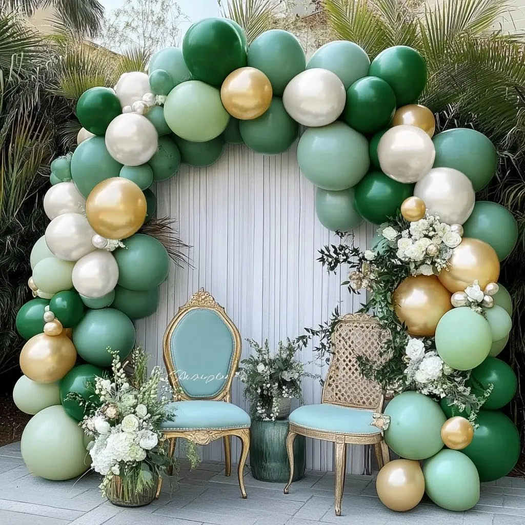 Emerald Green Gold Balloon Arch Kit Double Stuffed Dark Green Pearl White Balloon Dusty Light Sage Balloons Garland for Birthday Baby Shower Graduation Wedding Anniversary Party Decorations