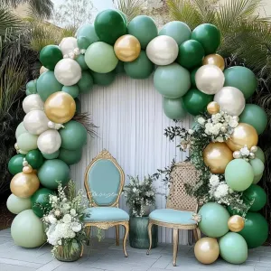 Emerald Green Gold Balloon Arch Kit Double Stuffed Dark Green Pearl White Balloon Dusty Light Sage Balloons Garland for Birthday Baby Shower Graduation Wedding Anniversary Party Decorations