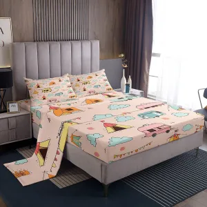 Erosebridal Camping Sheet Set Camper Decor Bed Sheets Set, Camping Bedding Set Happy Glamping Trailer Sheets Queen, Watercolor Sketch Drawing Camp Travel Car Rustic Cottage Farmhouse Decor