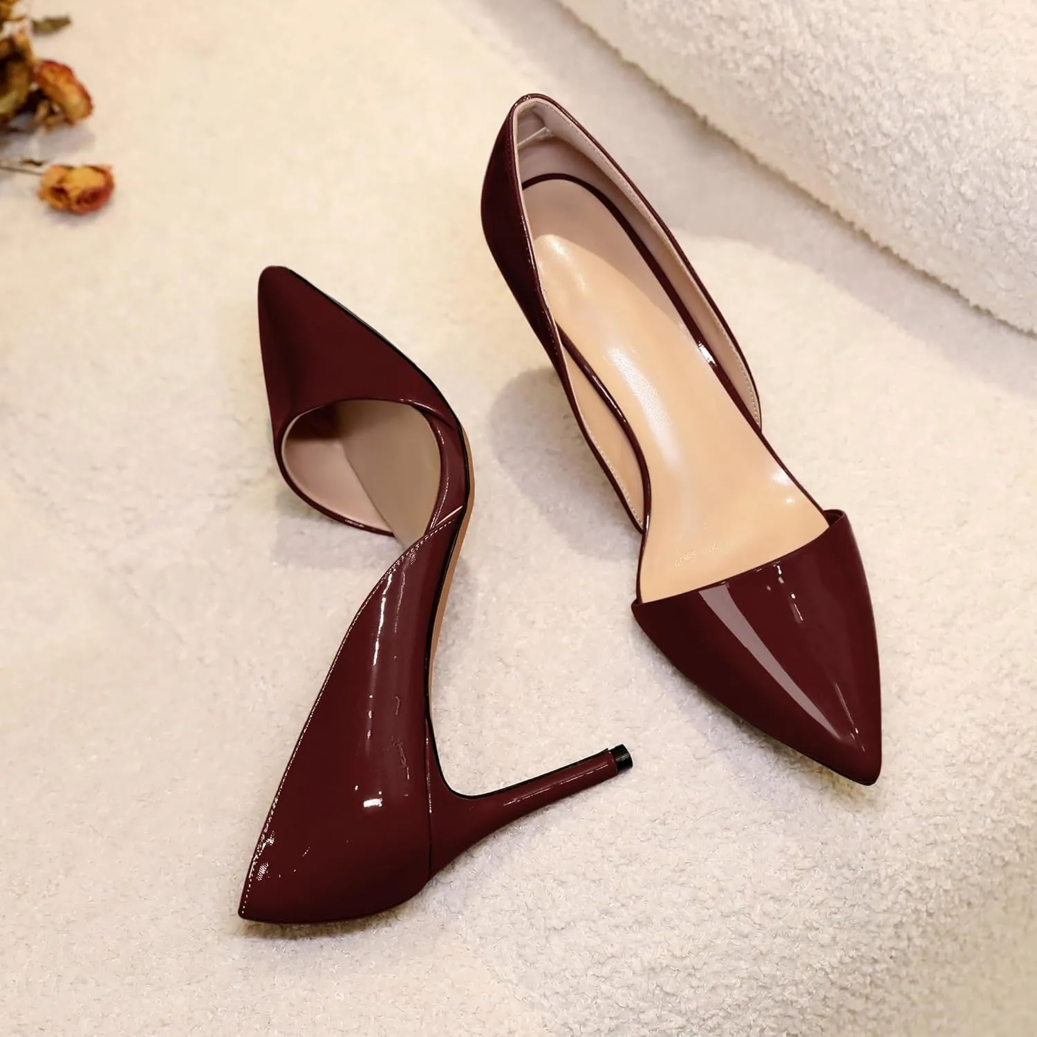 Esvowido High Heels for Women D'Orsay Stiletto Heeled Pumps Closed Pointed Toe Slip on Wedding Bridal Dress Shoes