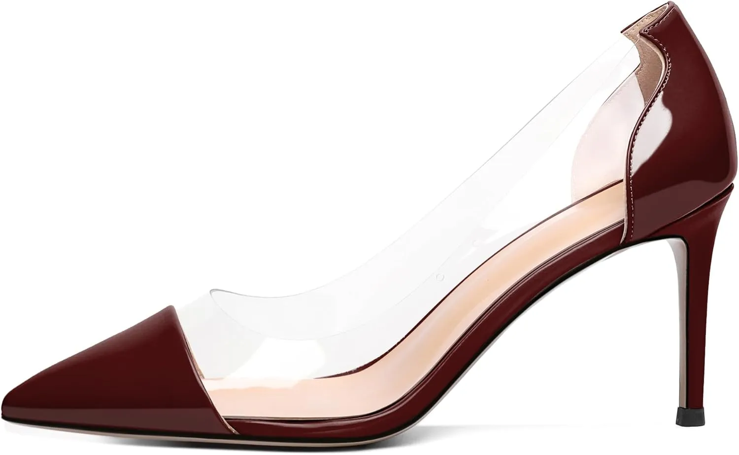 Esvowido Women's Clear Pumps High Heel Stilettos Transparent PVC Slip on Cap Toe Shoes Fashion Wedding Party 3 Inch