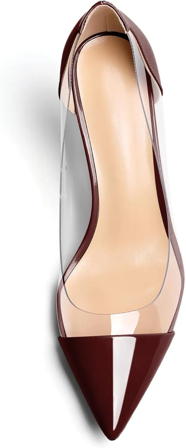 Esvowido Women's Clear Pumps High Heel Stilettos Transparent PVC Slip on Cap Toe Shoes Fashion Wedding Party 3 Inch