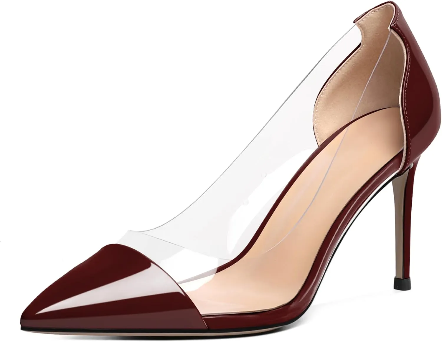 Esvowido Women's Clear Pumps High Heel Stilettos Transparent PVC Slip on Cap Toe Shoes Fashion Wedding Party 3 Inch