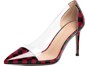Esvowido Women's Clear Pumps High Heel Stilettos Transparent PVC Slip on Cap Toe Shoes Fashion Wedding Party 3 Inch