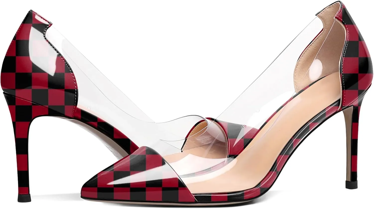Esvowido Women's Clear Pumps High Heel Stilettos Transparent PVC Slip on Cap Toe Shoes Fashion Wedding Party 3 Inch