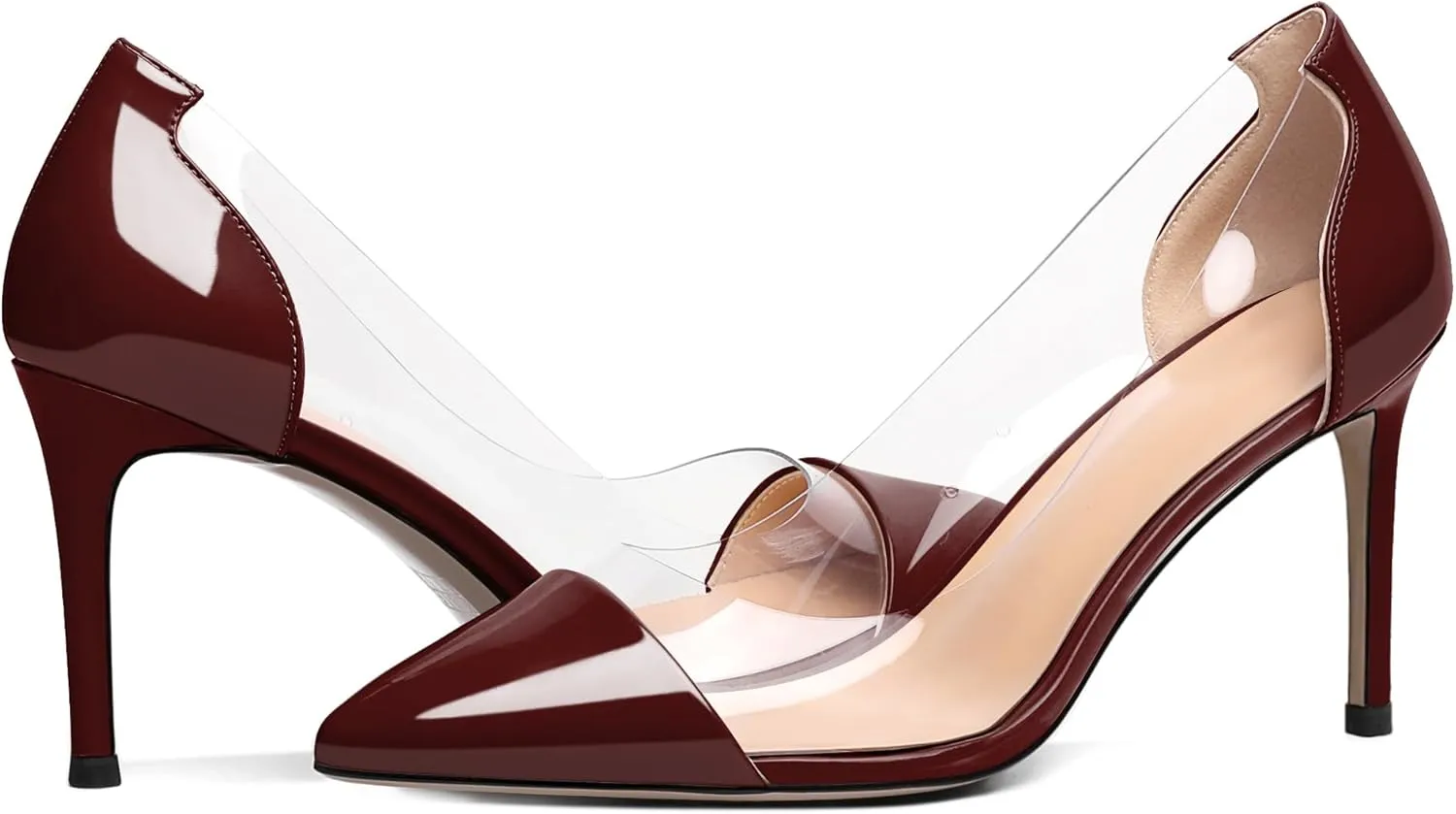 Esvowido Women's Clear Pumps High Heel Stilettos Transparent PVC Slip on Cap Toe Shoes Fashion Wedding Party 3 Inch