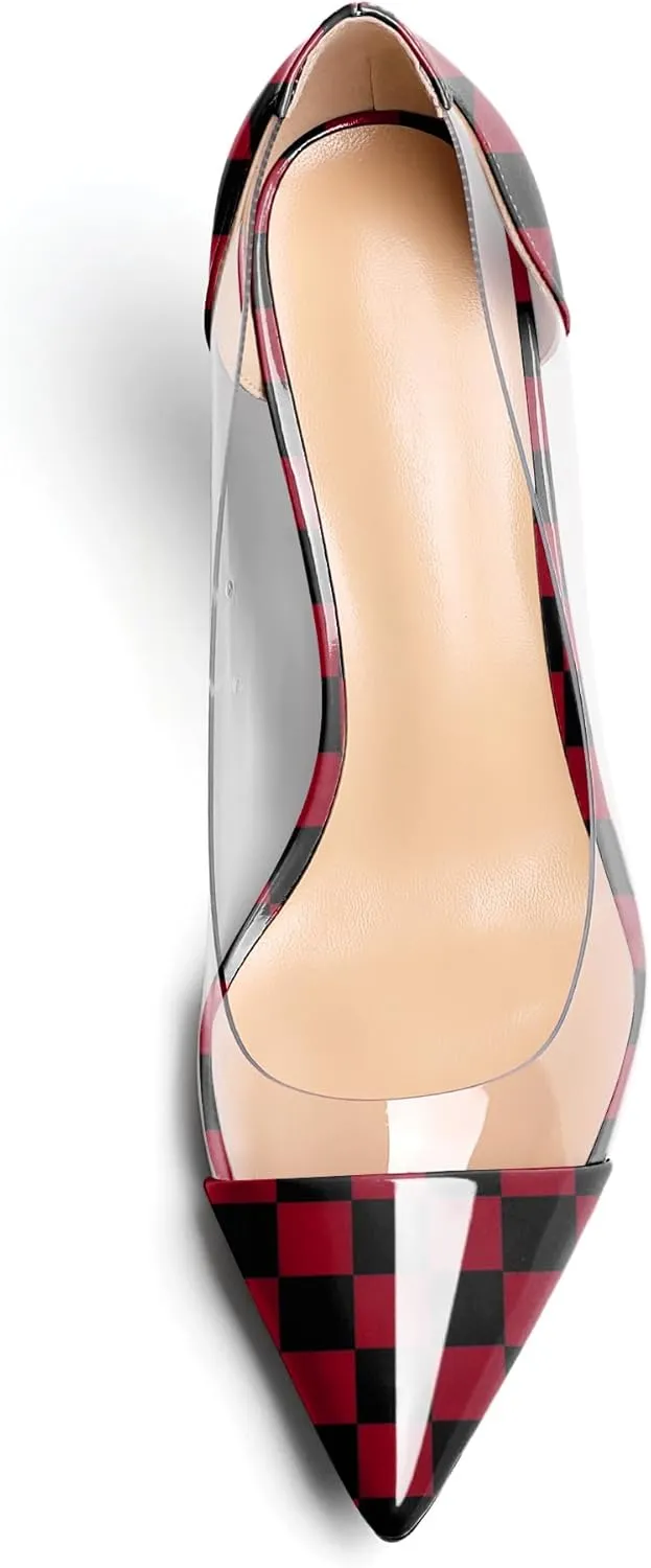 Esvowido Women's Clear Pumps High Heel Stilettos Transparent PVC Slip on Cap Toe Shoes Fashion Wedding Party 3 Inch