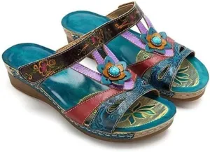Ethnic Orthopedic Sandals for Women's Vintage Bohemian Open Toe Arch Support Beach Shoes Comfortable Simple Light Non-slip Roman Slip On Slippers