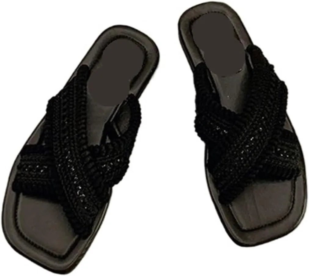 Ethnic style sandals and slippers 2024 summer retro woven cross flat slippers