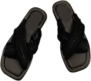 Ethnic style sandals and slippers 2024 summer retro woven cross flat slippers