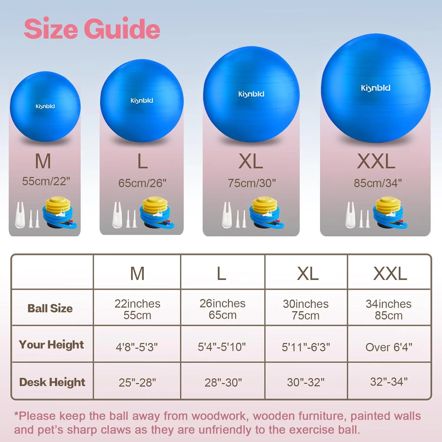 Exercise Ball, Extra Thick Yoga Ball for Workout Pregnancy Stability, 4 Sizes Anti-Burst Balance Ball with Foot Pump - Heavy Duty Fitness Ball Chair for Office, Home & Gym